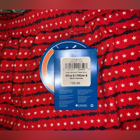 Columbia Backcast water shorts - sz SM/8”, Americana fish print, NWT - Picture 3 of 6
